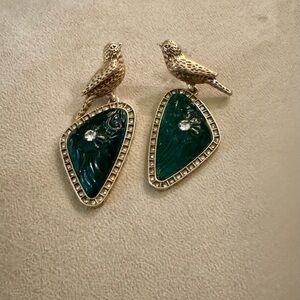 Gold and Green Bird Earrings